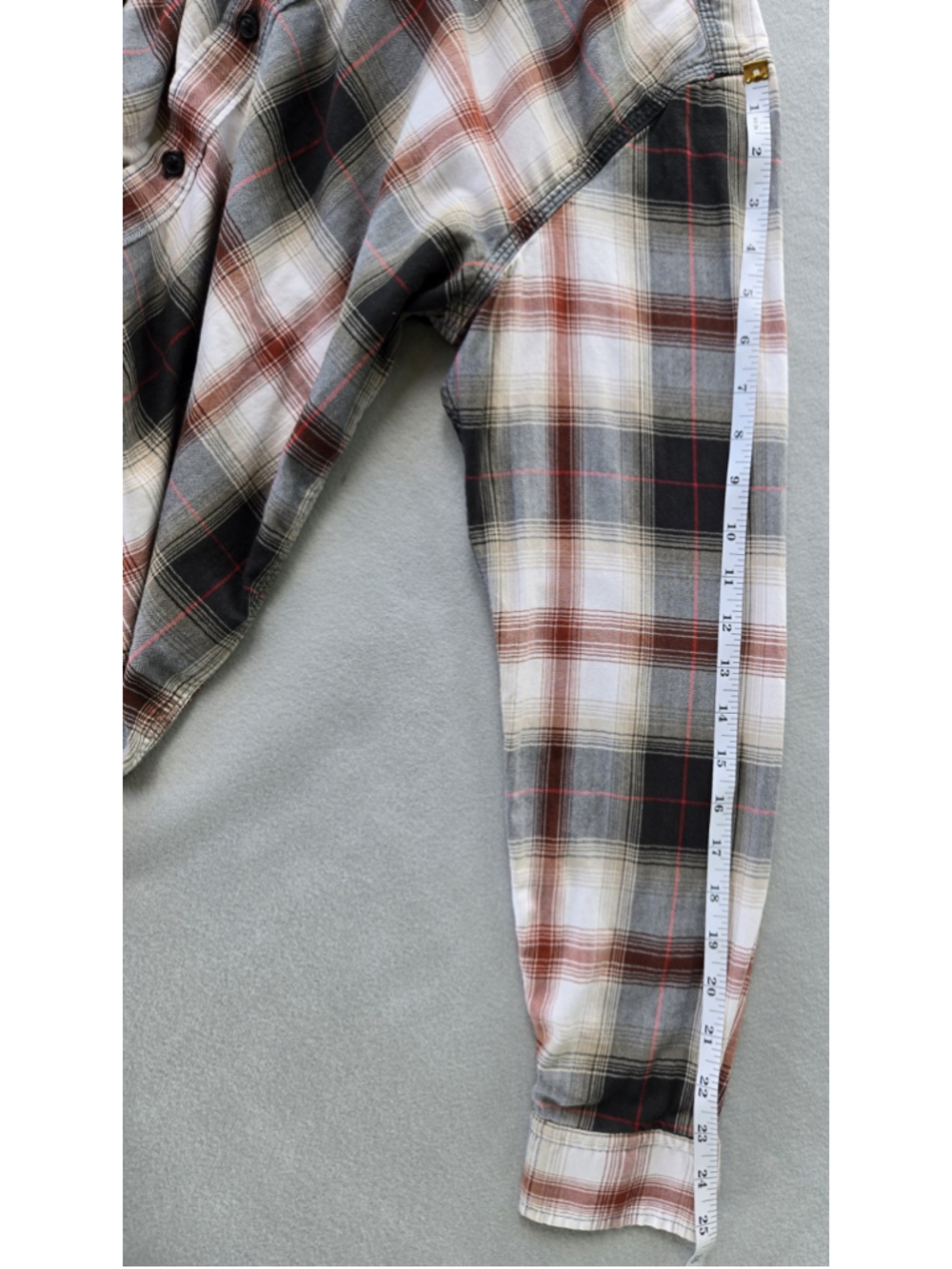 Banana Republic Tailored Slim Fit Flannel Shirt Mens M Plaid Rust Gray Fall Top - Picture 8 of 10